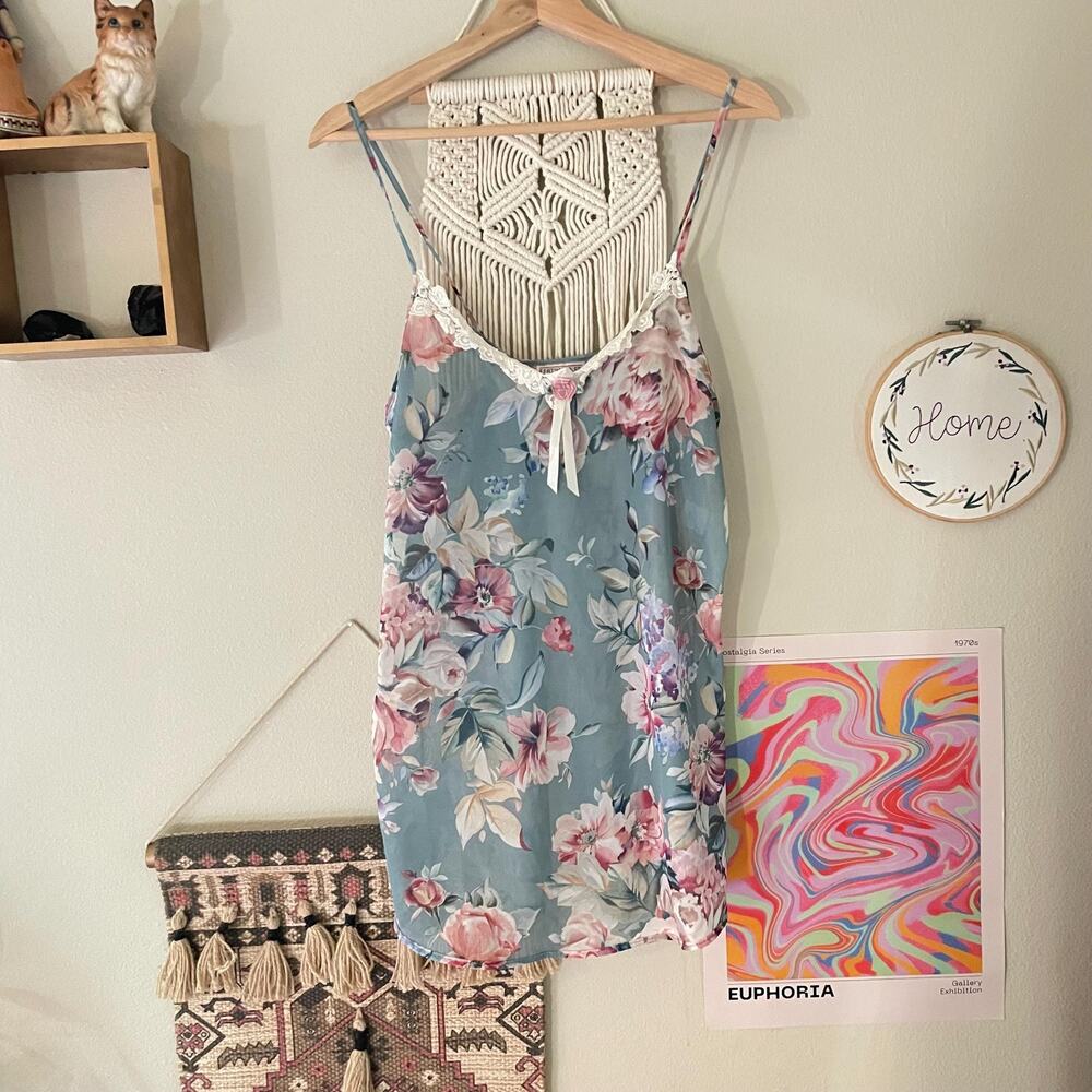 90s vintage sheer floral pastel nightgown slip dress coquette cottage soft girl